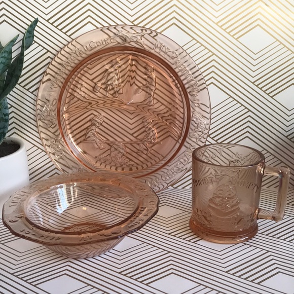 Pink Depression Glass Set Nursery Rhymes Tiara by R.S. Vintage